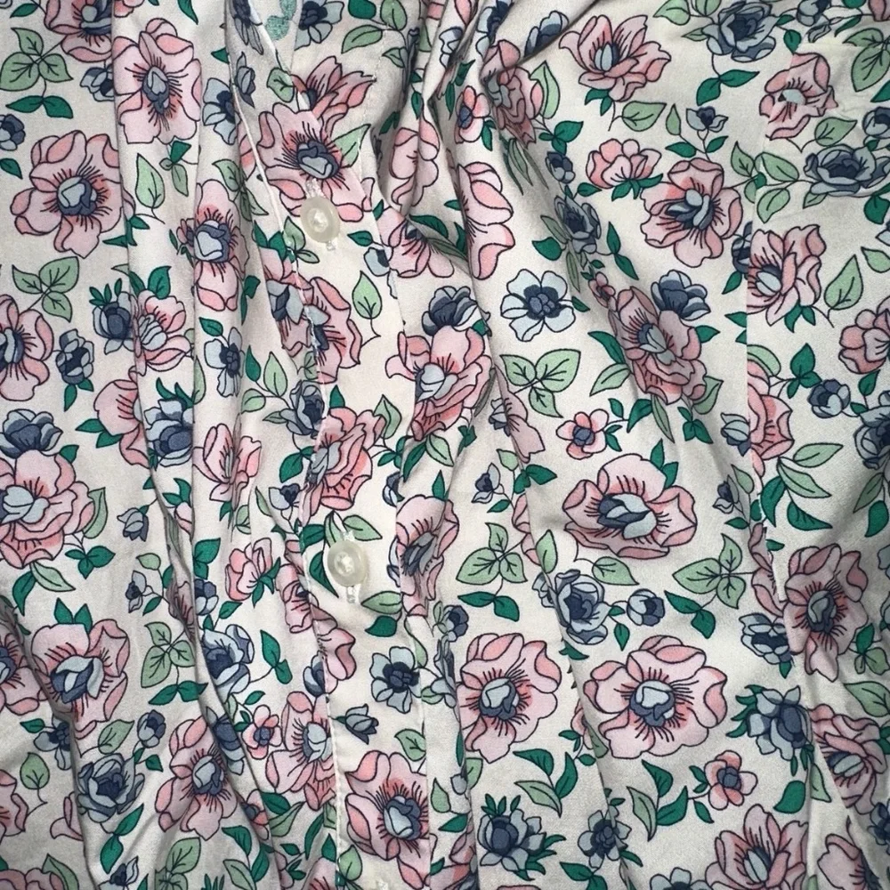 J Crew Factory Printed puff-sleeve ruffle-collar top Ivroy Rose Water 3X Plus - Picture 7 of 9